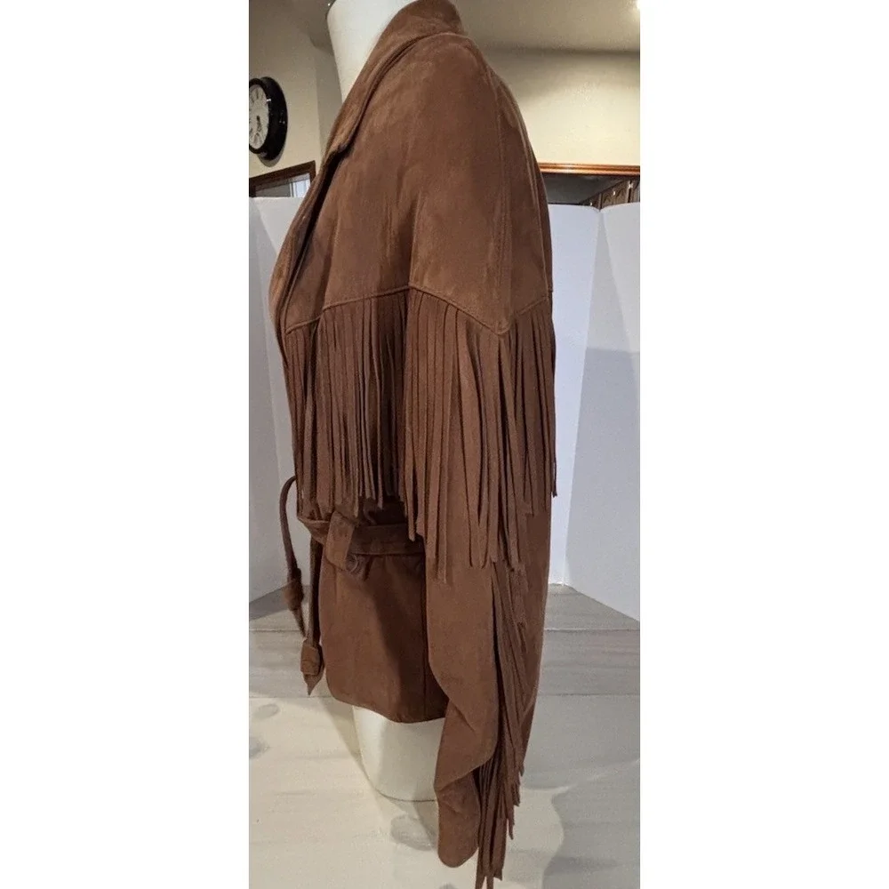 Vintage Vakko Leather Fringe Western Jacket Womens S Brown Western Cowgirl - Picture 7 of 15